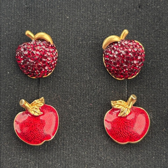 Kate Spade Pave Crystal & Vintage Avon Red Apple Stud Earrings Teacher Gift Set - Picture 6 of 15